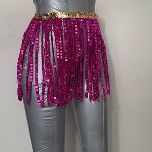 Pink and Gold Sequin Fringe Skirt